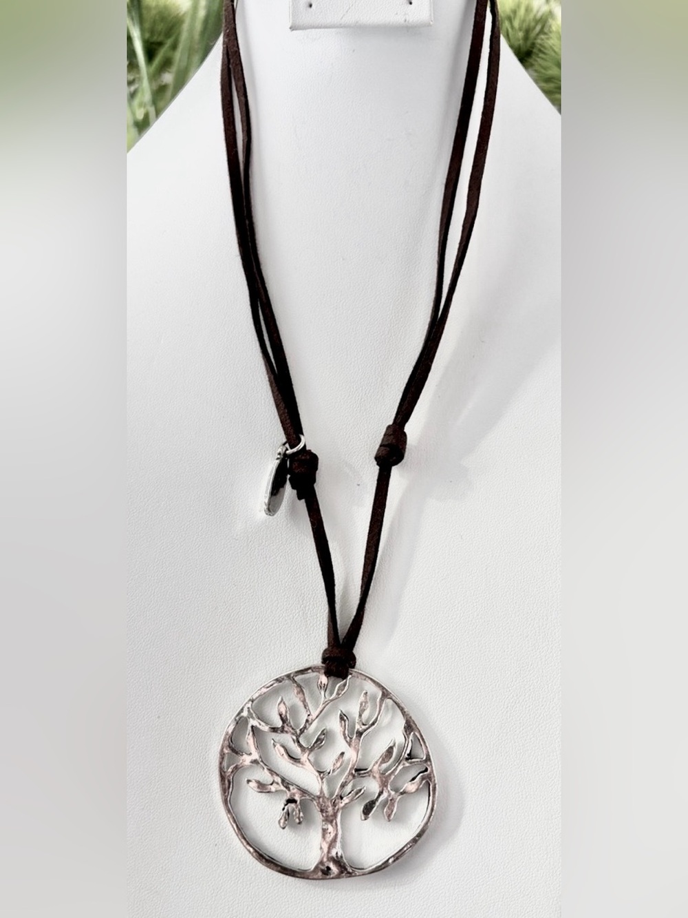 Juliet Tree of Life Silvertone,Suede adjustable Cord w/knots,small life charm